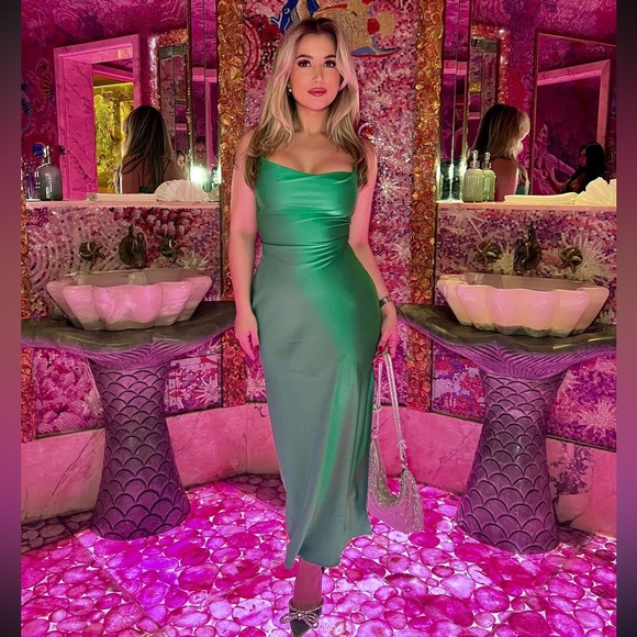 Miss Lola Dresses & Skirts - Green Silk Maxi